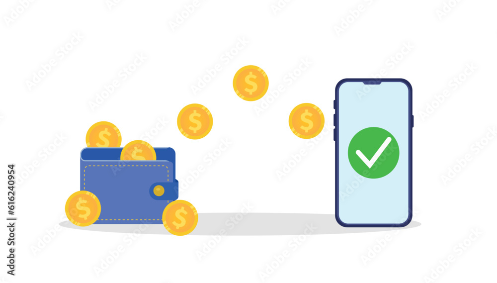 a wallet with money. a lot of money. dollars and cents. money transfer. shopping online. receipt and profit. vector illustration. on a white background. there is animation. smartphone. credit card. a wallet with money. a lot of money. dollars and cents. money transfer. shopping online. receipt and profit. vector illustration. on a white background. there is animation. smartphone. credit card.