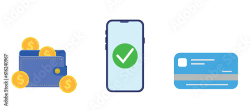 a wallet with money. a lot of money. dollars and cents. money transfer. shopping online. receipt and profit. vector illustration. on a white background. there is animation. smartphone. credit card.