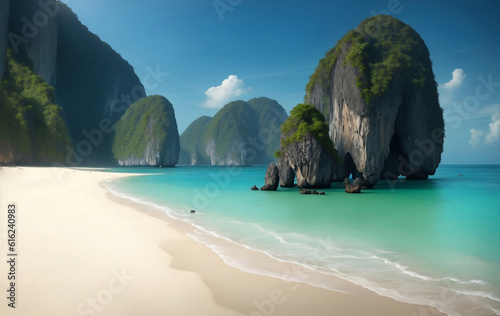 Wonderful magical beach in Thailand, Generative AI Illustration.