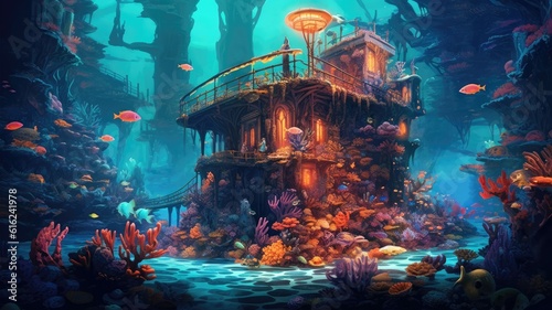 Diving into vibrant coral reefs  discovering hidden marine wonders  and floating weightlessly in azure depths illuminate the secrets of the underwater realm. Generative AI