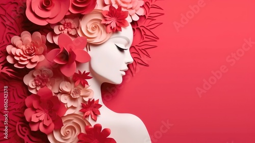 Paper art happy women's day 8 march with women of different frame of flower , women's day specials offer sale wording isolate. Generative AI © Kanisorn
