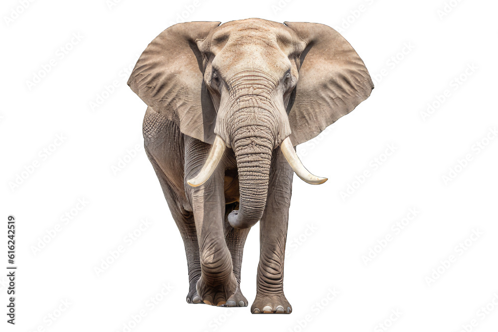 Fototapeta premium Illustration of an elephant, PNG transparent background, isolated on white, by Generative AI
