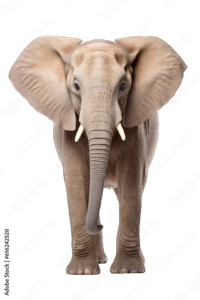 Fototapeta premium Illustration of an elephant, PNG transparent background, isolated on white, by Generative AI