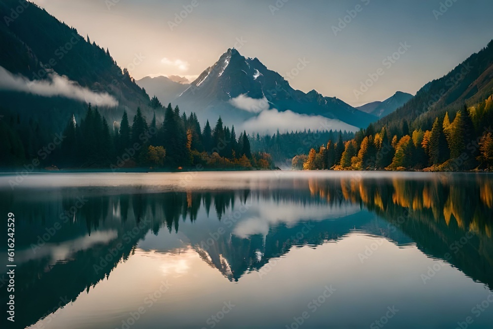 lake in mountains generated Ai. lake in mountains generated Ai.