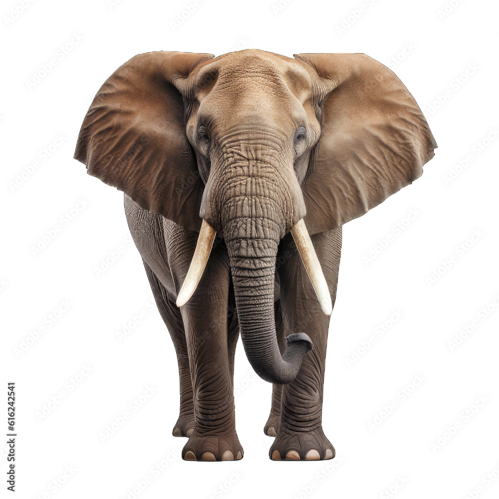 Obraz premium Illustration of an elephant, PNG transparent background, isolated on white, by Generative AI