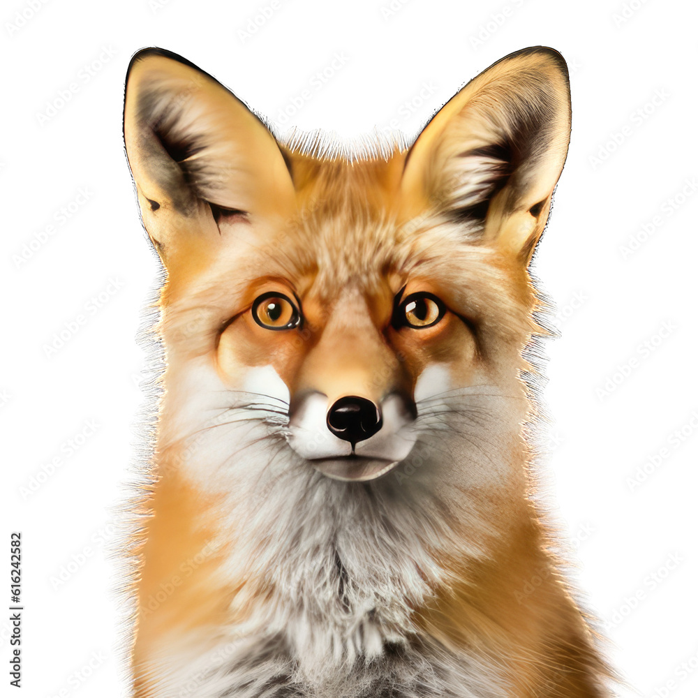 Fototapeta premium Illustration of a fox, PNG transparent background, isolated on white, by Generative AI