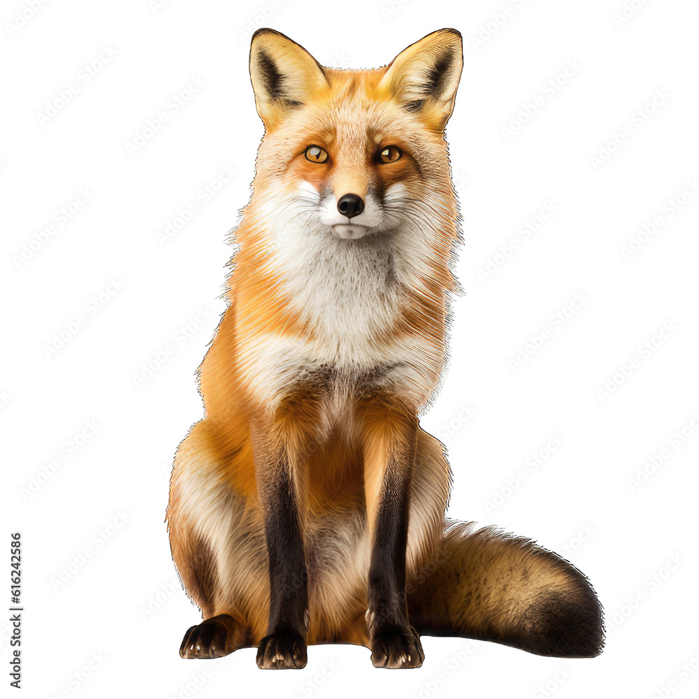 Illustration of a fox, PNG transparent background, isolated on white, by Generative AI
