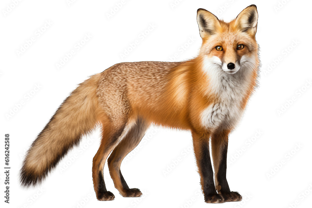 Fototapeta premium Illustration of a fox, PNG transparent background, isolated on white
