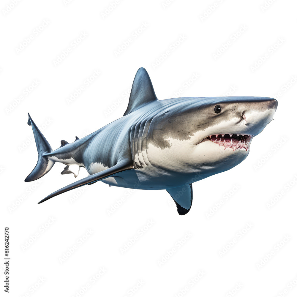 Illustration of a shark, PNG transparent background, isolated on white, by Generative AI Illustration of a shark, PNG transparent background, isolated on white, by Generative AI