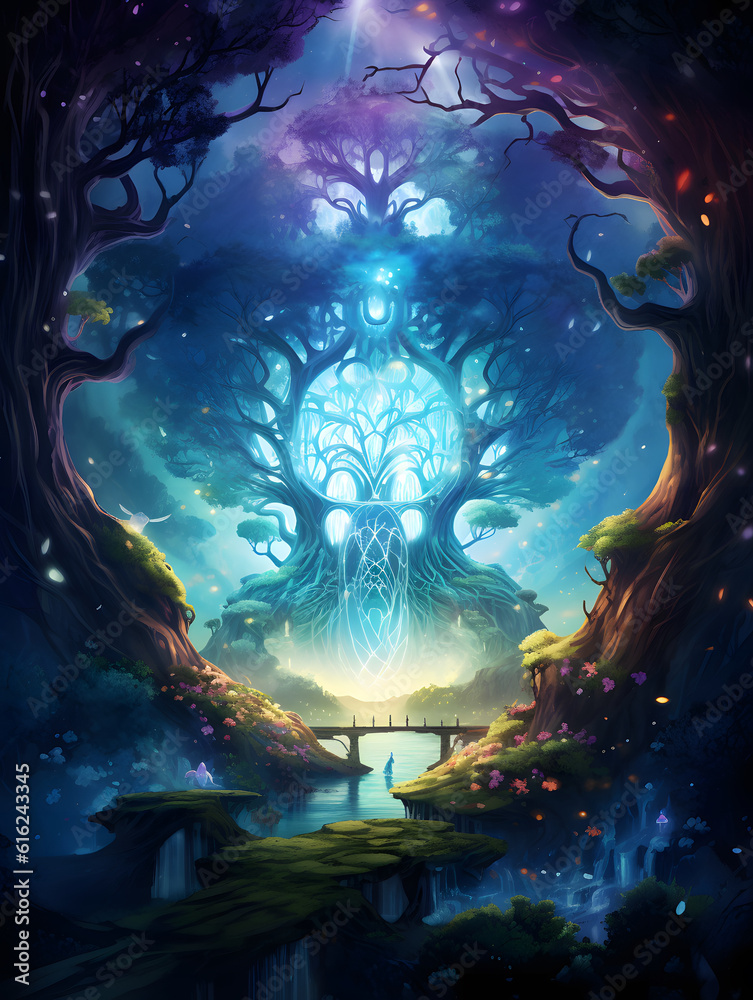 Fantasy magical giant tree on an Alien Planet AI Generated Illustration