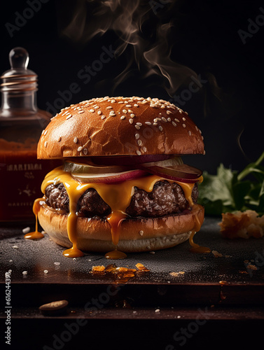 Cheeseburger Gourmet Restaurant Grillen Burger Close Up - Generative AI