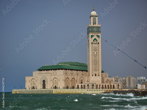 Grande Mosquee Hassan II a large white mosque in Casablanca.
