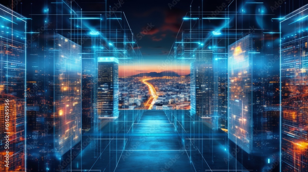 Obraz premium Super computer server racks in datacenter. 3d illustration, Generative AI
