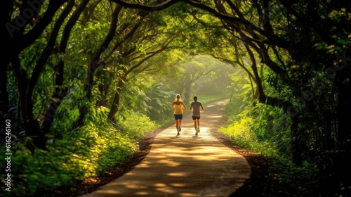 People walking backwards on a nature trail.