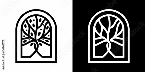 door oak tree logo design icon symbols vector illustration.