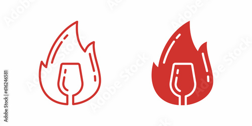 red fire wine glass logo designs line art outline icon symbols vector illustration.