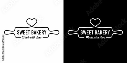 rolling pin, love bakery logo designs icon symbols vector illustration.