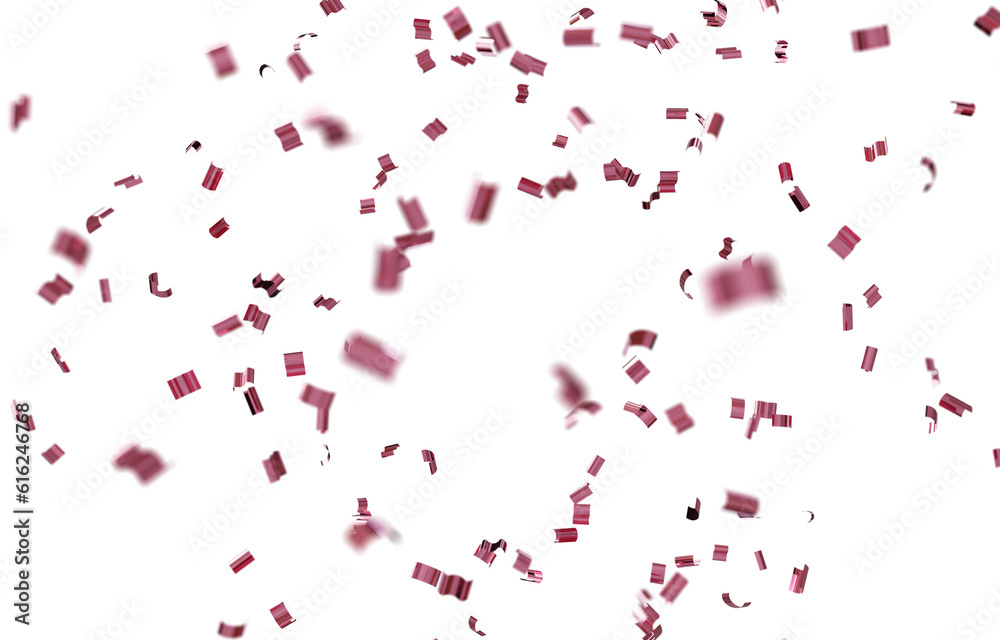 Pink sparkling 3D confetti falling randomly on transparent background. illustration for the themes: 