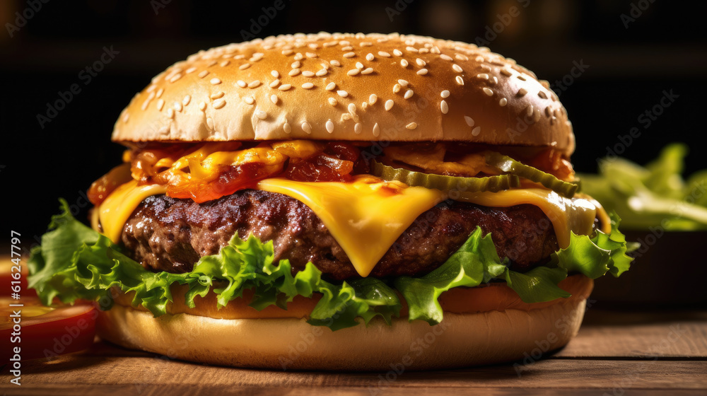 Double cheeseburger with lots of melted cheese Double cheeseburger with lots of melted cheese