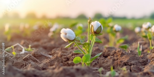 Springtime cotton field with fresh, green sprouts in soft focus. beautiful Generative AI AIG32