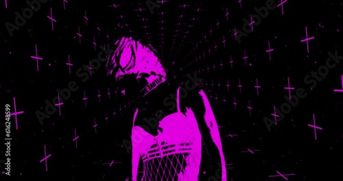 Motion design fun animation. Art collage, magazine style. Suitable for use in vj and misic videos. Girl dancing with an aggressive grunge effect