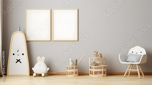 Interior mockup nursery room, kids room, wall frame mockup. © Prasanth