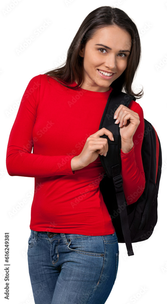 Naklejka premium Young female student with a backpack