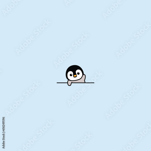Cute penguin baby waving wing cartoon, vector illustration