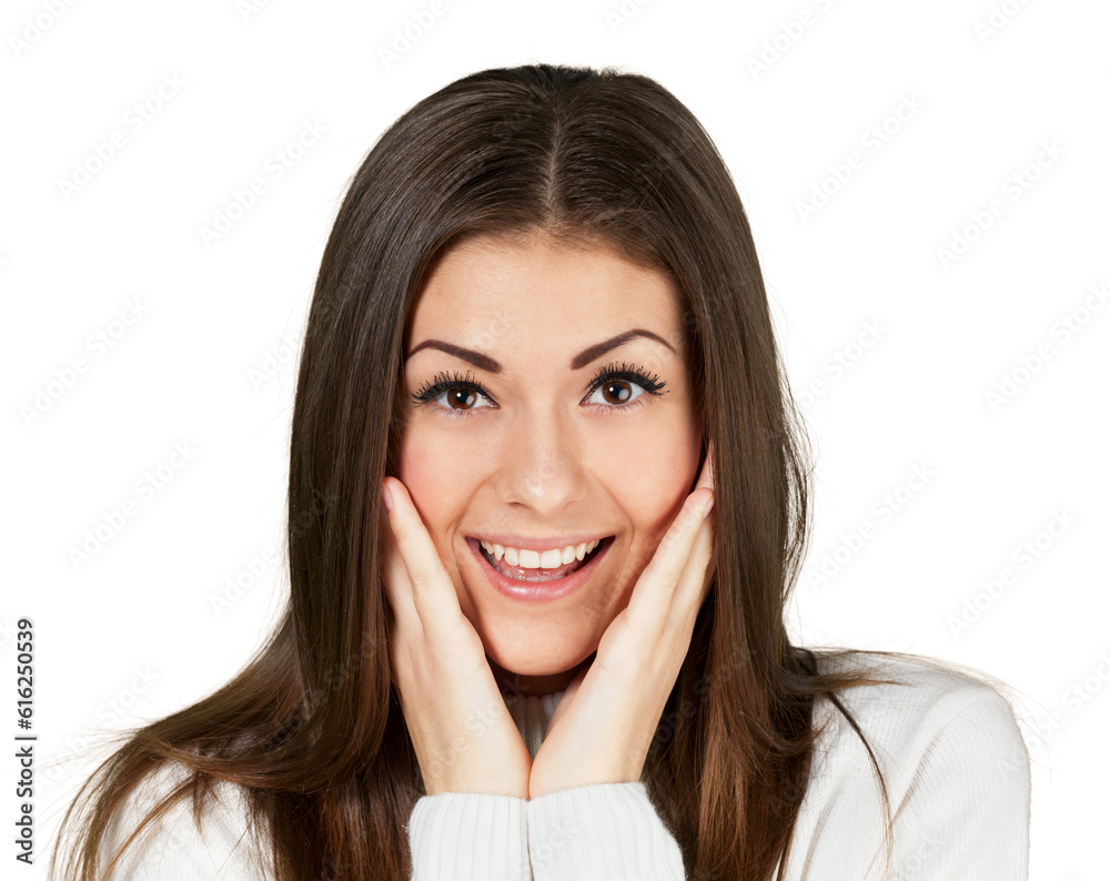 Happy Young Woman with Hands on Face - Isolated Happy Young Woman with Hands on Face - Isolated