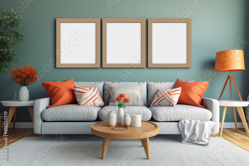 artistic frame canvas mock up in a curated whimsical studio living room setting with natural light and shadows - ai generative art 