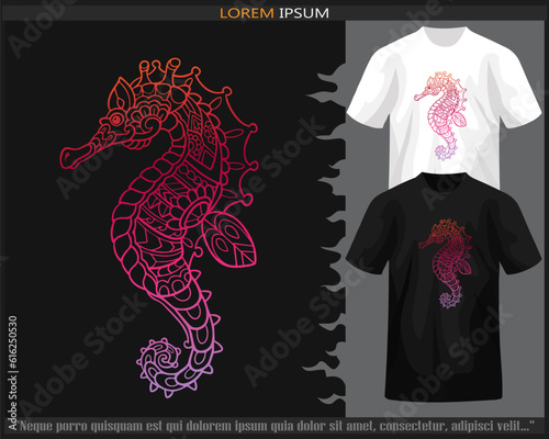Gradient Colorful seahorse mandala arts isolated on black and white t shirt.