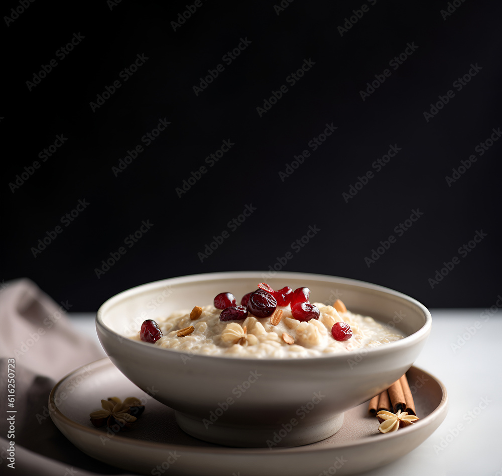 Traditional breakfast - oatmeal porridge with berries. AI generated Traditional breakfast - oatmeal porridge with berries. AI generated