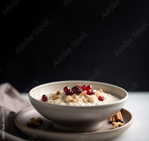 Traditional breakfast - oatmeal porridge with berries. AI generated