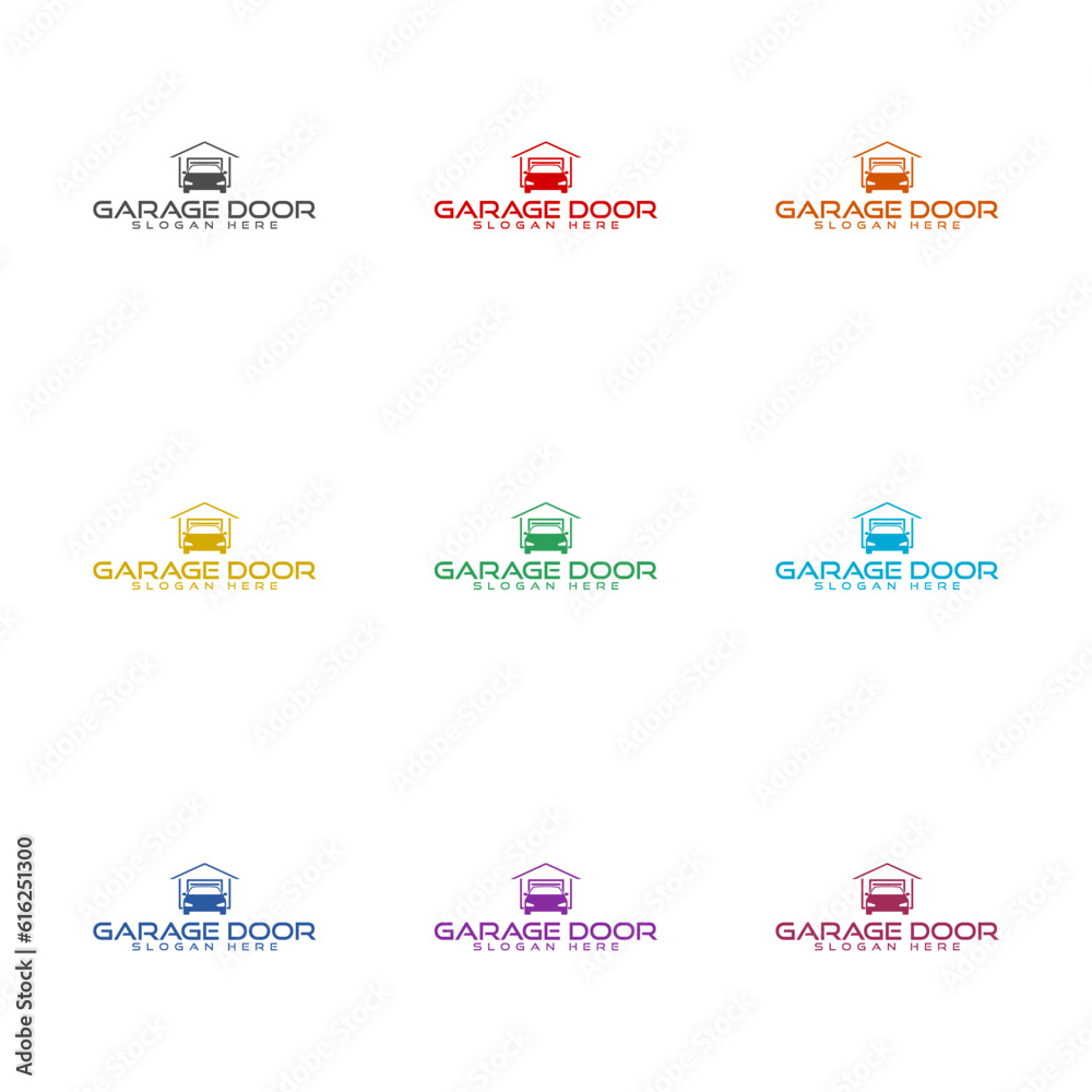 Garage door car logo design template  icon isolated on white background. Set icons colorful