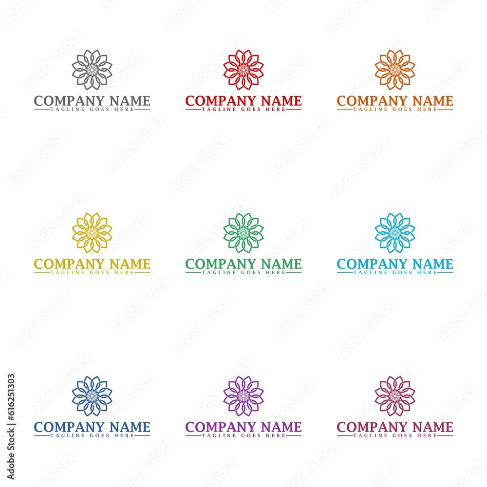 Flower mandala logo template icon isolated on white background. Set icons colorful Flower mandala logo template icon isolated on white background. Set icons colorful