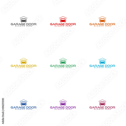 Garage door car logo design template icon isolated on white background. Set icons colorful