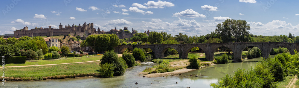Beautiful town of Carcassonne in Canal du Midi (France)