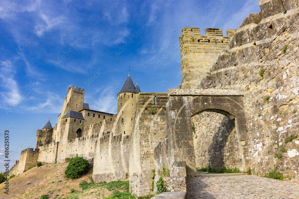 Beautiful town of Carcassonne in Canal du Midi (France)