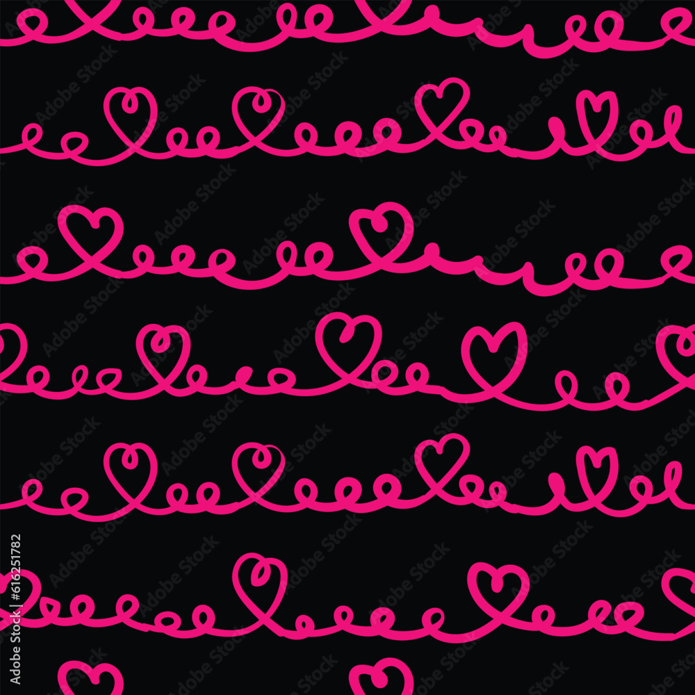 Seamless pattern with hand drawn hearts. St Valentine's day background. Cute texture with hearts of love