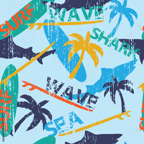 Sharks silhouettes seamless pattern. Urban character. Pattern with abstract shark symbols, design elements. Can be used for fabric, cards, clothes, print, textile, stationery