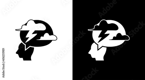Brain Storm Thinking Solution Doodle Icon Button Black and white Design