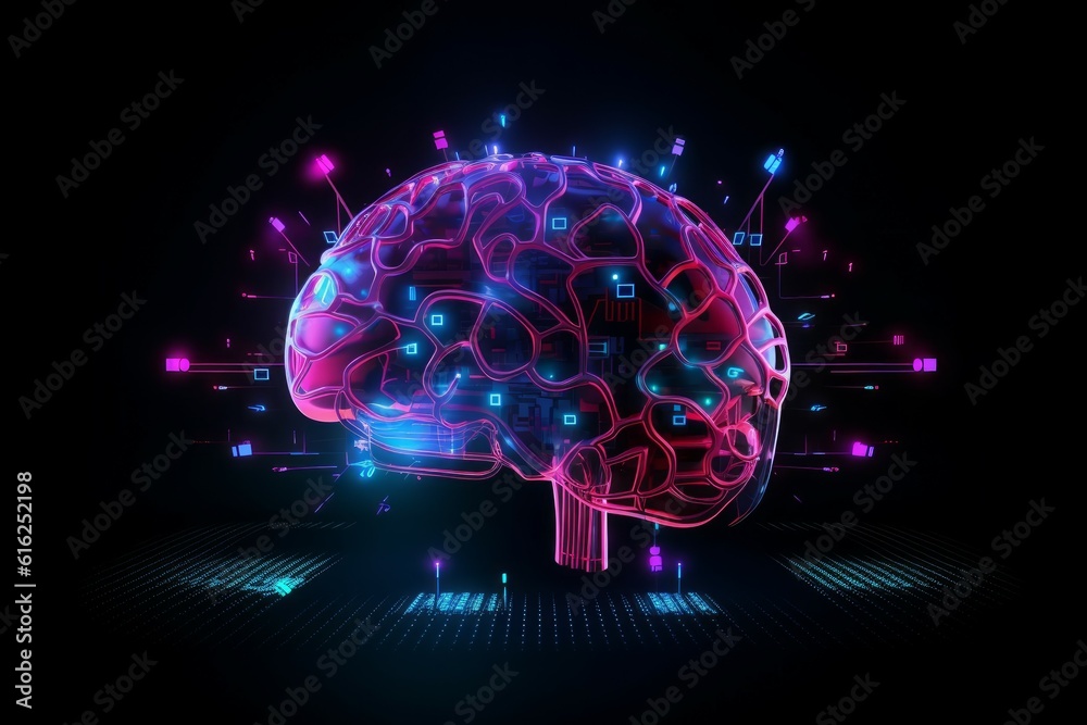 Brain technology neon. Generate Ai Brain technology neon. Generate Ai