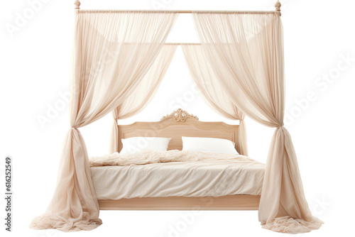 canopy bed with curtains isolated on a transparent background, generative ai