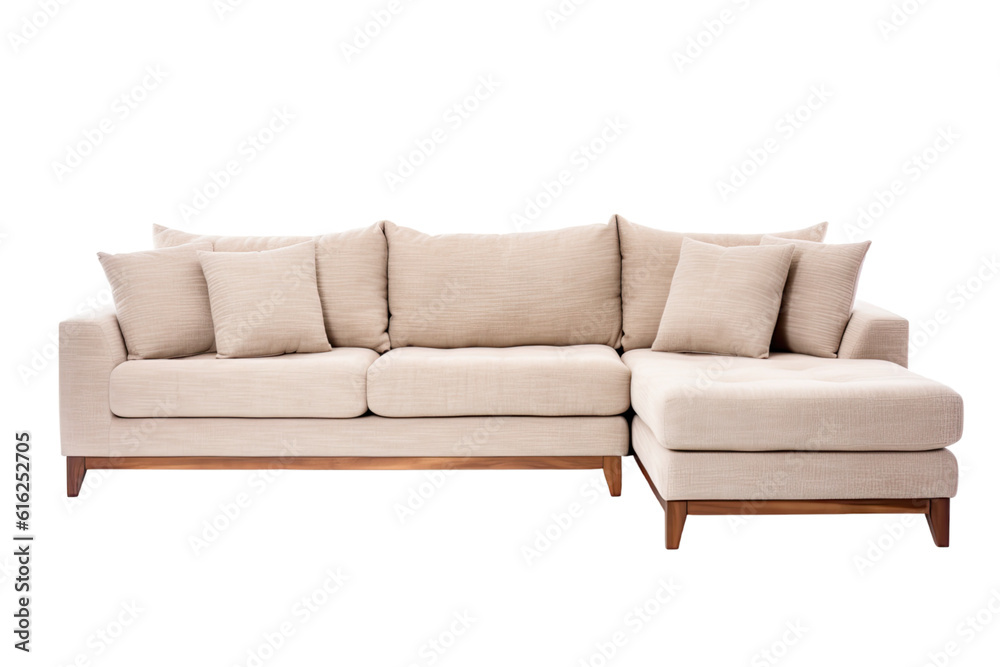 white l-shaped sectional sofa isolated on a transparent background, generative ai white l-shaped sectional sofa isolated on a transparent background, generative ai