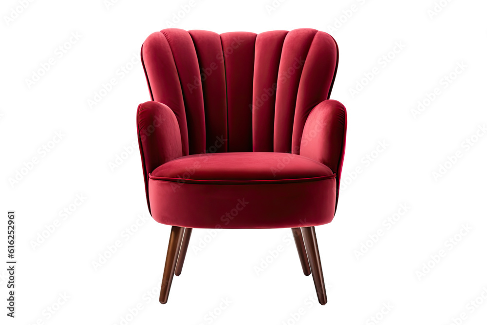 burgundy velvet accent chair isolated on a transparent background