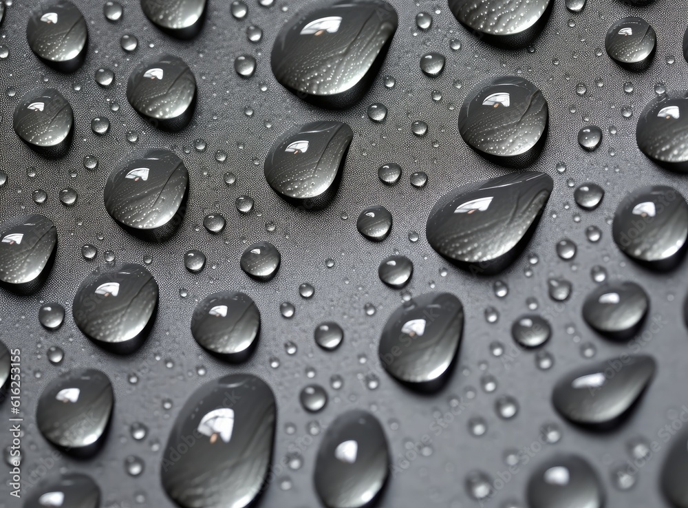 Water-repellent dark fabric of a jacket covered with drops of moisture. created with Generative AI technology Water-repellent dark fabric of a jacket covered with drops of moisture. created with Generative AI technology