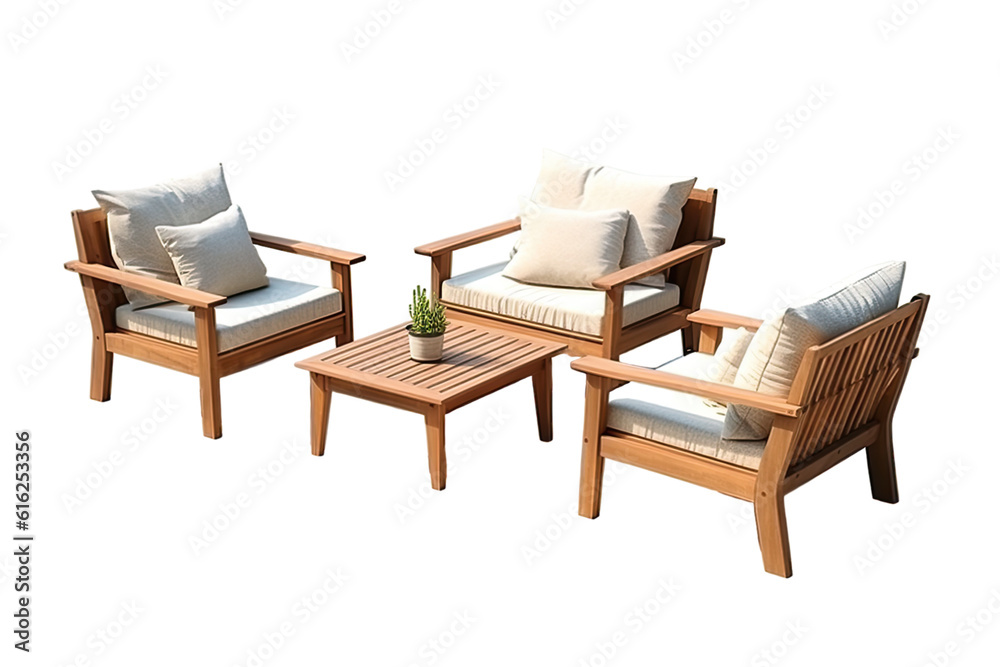 Fototapeta premium outdoor lounge set isolated on a transparent background, generative ai