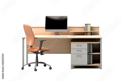 office workstation desk isolated on a transparent background, generative ai