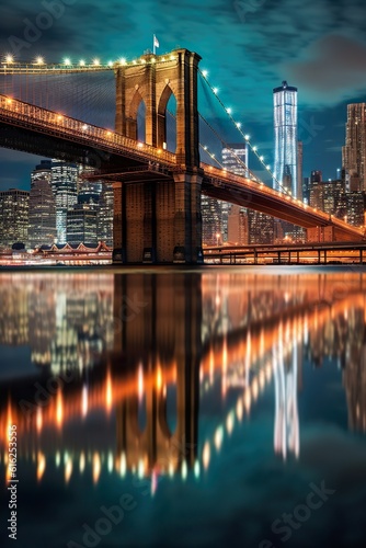 Fototapeta In the foreground of the image, we see the Brooklyn Bridge, one of the most recognizable landmarks in the city