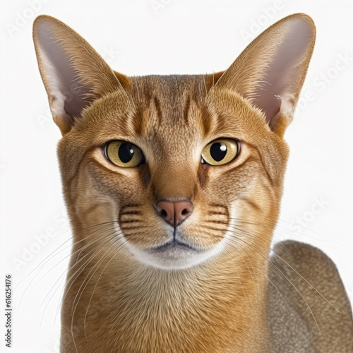 Adorable cat portrait looking at camera on white isolated background as concept of domestic pet in ravishing hyper realistic detail by Generative AI.